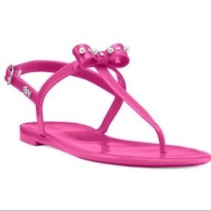 Stuart Weitzman Pearl stud Bow Hot Pink Jelly Sandals